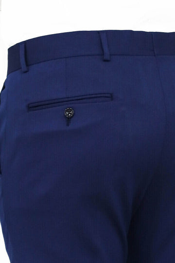 Dark Blue Slim Fit Plain Trousers – Wessi