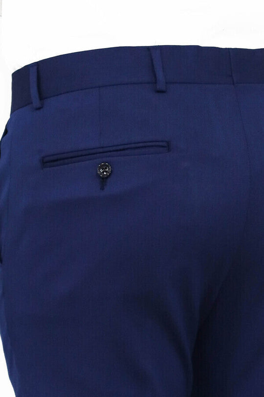 Dark Blue Slim Fit Plain Trousers – Wessi