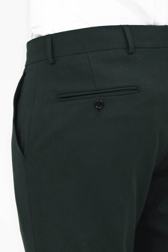 Dark Green Slim Fit Plain Dress Trousers – Wessi