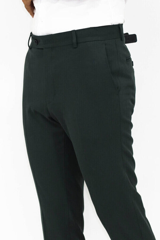 Dark Green Slim Fit Plain Dress Trousers – Wessi