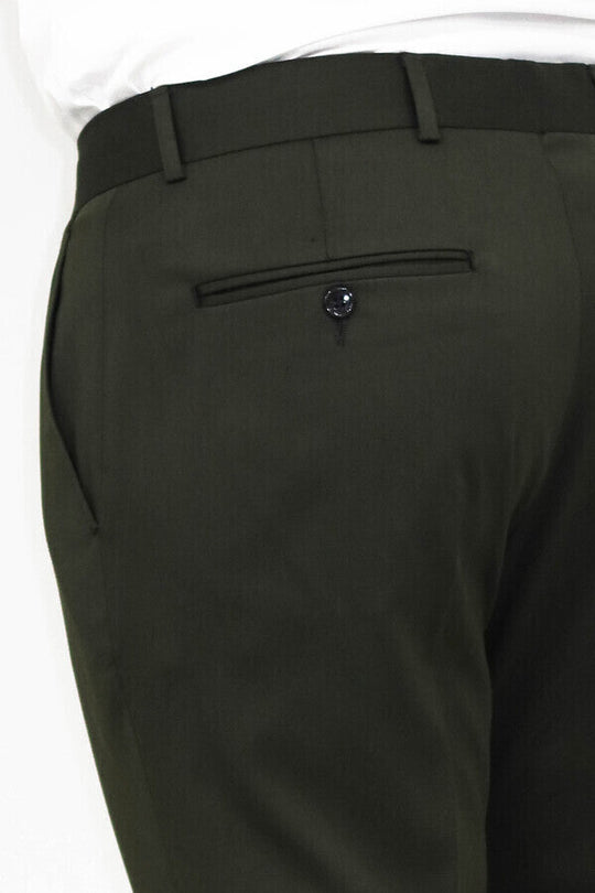 Green Slim Fit Plain Dress Trousers – Wessi