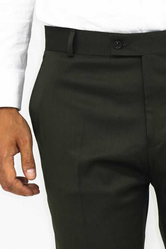 Green Slim Fit Plain Dress Trousers – Wessi