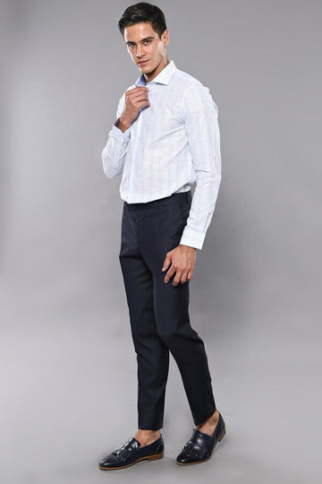 Navy Blue Slim Fit Plain Dress Trousers – Wessi