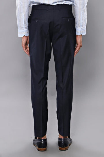 Navy Blue Slim Fit Plain Dress Trousers – Wessi