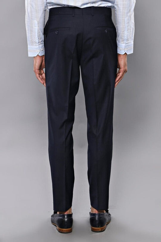 Navy Blue Slim Fit Plain Dress Trousers – Wessi