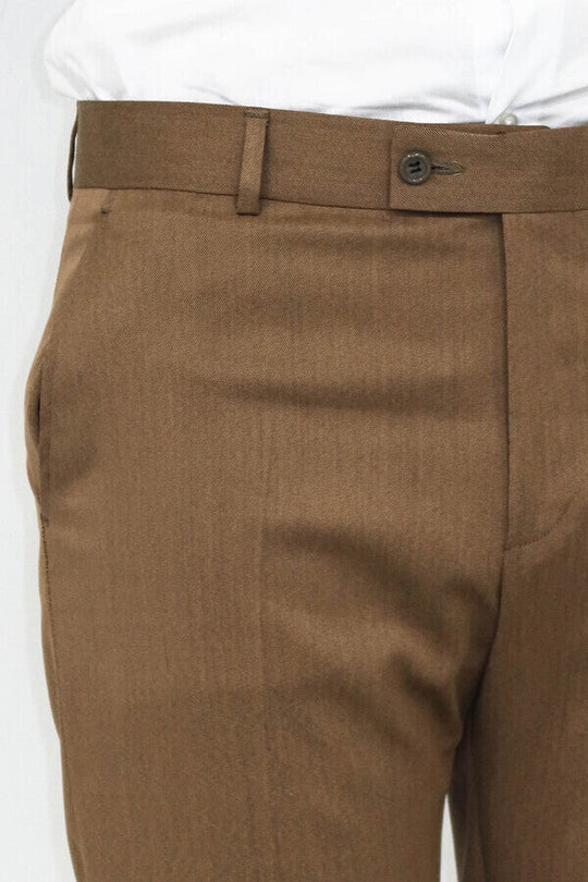 Tan Slim Fit Plain Trousers – Wessi