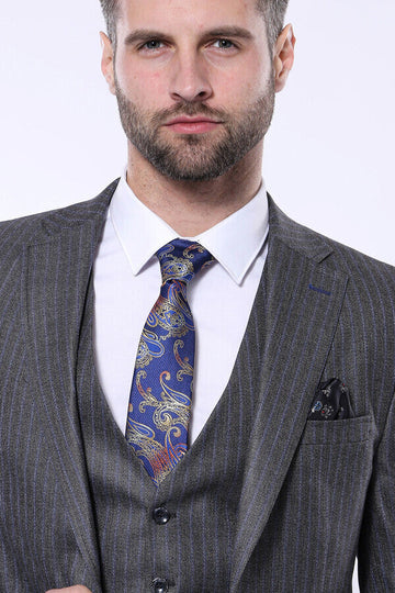 Men's Iron Grey Pinstripe 3-Piece Slim Fit Suit