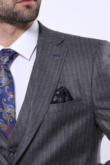 Men's Iron Grey Pinstripe 3-Piece Slim Fit Suit