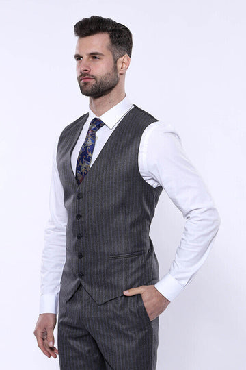 Men's Iron Grey Pinstripe 3-Piece Slim Fit Suit
