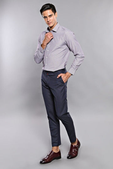 Navy Blue Slim Fit Striped Trousers – Wessi