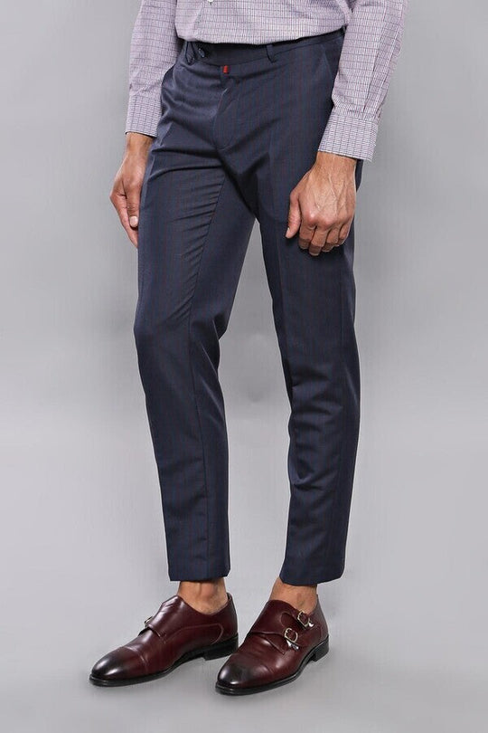 Navy Blue Slim Fit Striped Trousers – Wessi