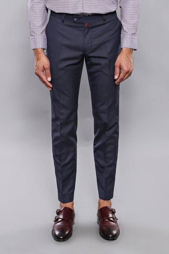 Navy Blue Slim Fit Striped Trousers – Wessi