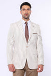 Men’s Beige Brown Striped Slim Fit Peak Lapel Sport Blazer