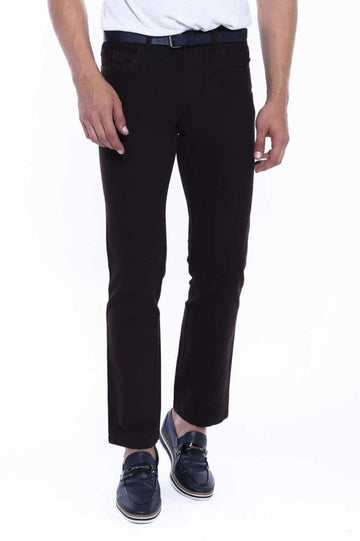 Brown Slim Fit Plain Suede-Touch Cotton Trousers – Wessi