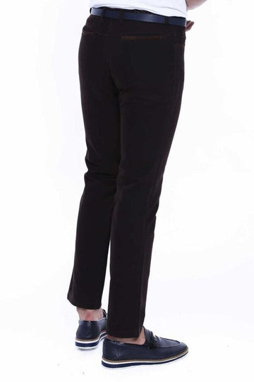 Brown Slim Fit Plain Suede-Touch Cotton Trousers – Wessi