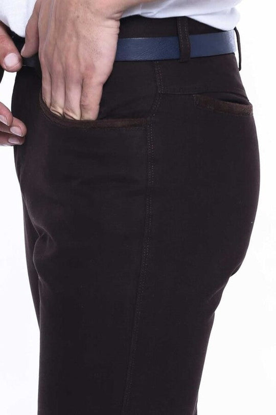 Brown Slim Fit Plain Suede-Touch Cotton Trousers – Wessi