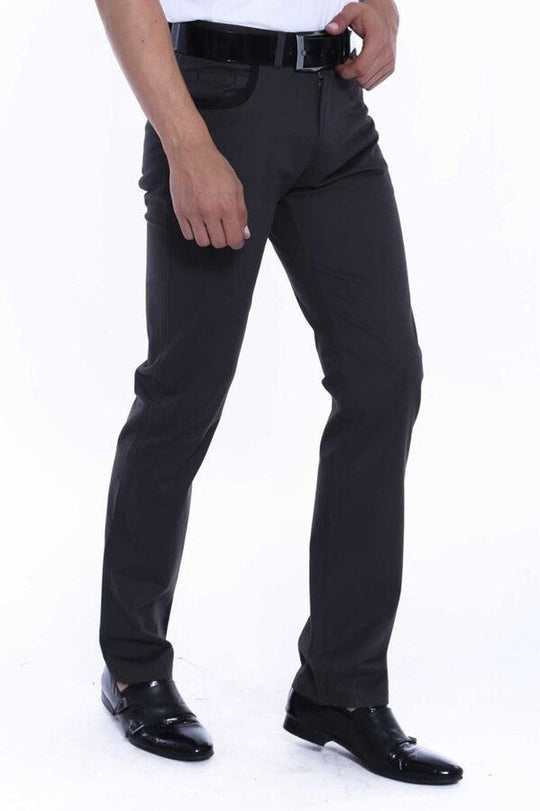 Anthracite Slim Fit Plain Suede-Touch Cotton Trousers – Wessi