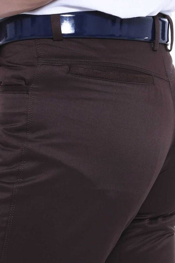 Dark Brown Slim Fit Plain Suede-Touch Cotton Trousers – Wessi