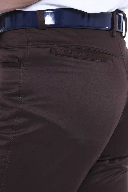 Dark Brown Slim Fit Plain Suede-Touch Cotton Trousers – Wessi
