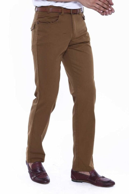 Tan Slim Fit Suede Cotton Flap Pocket Trousers – Wessi