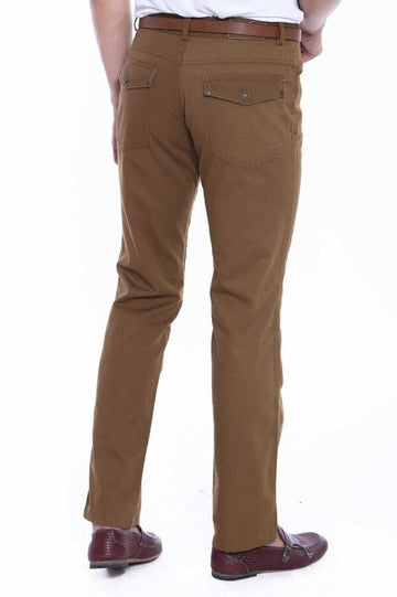 Tan Slim Fit Suede Cotton Flap Pocket Trousers – Wessi