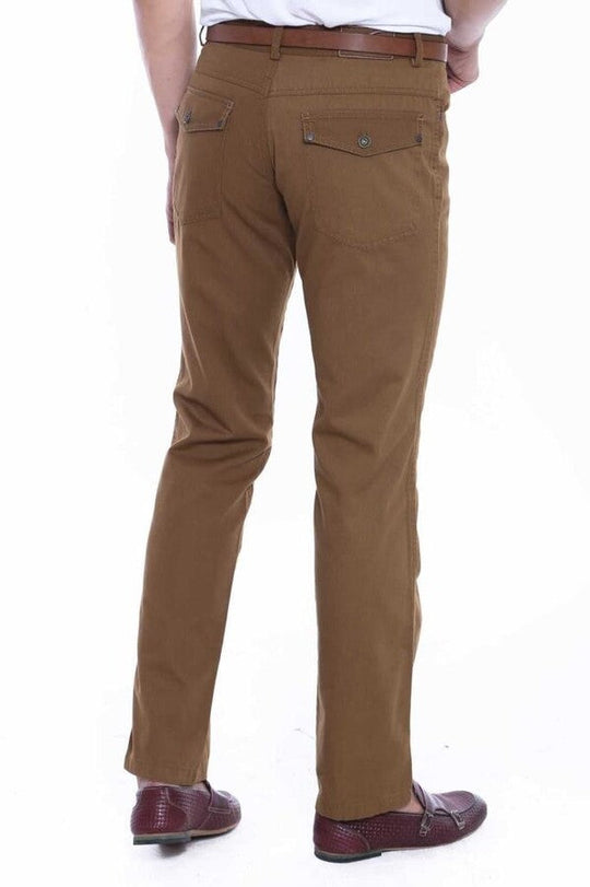 Tan Slim Fit Suede Cotton Flap Pocket Trousers – Wessi