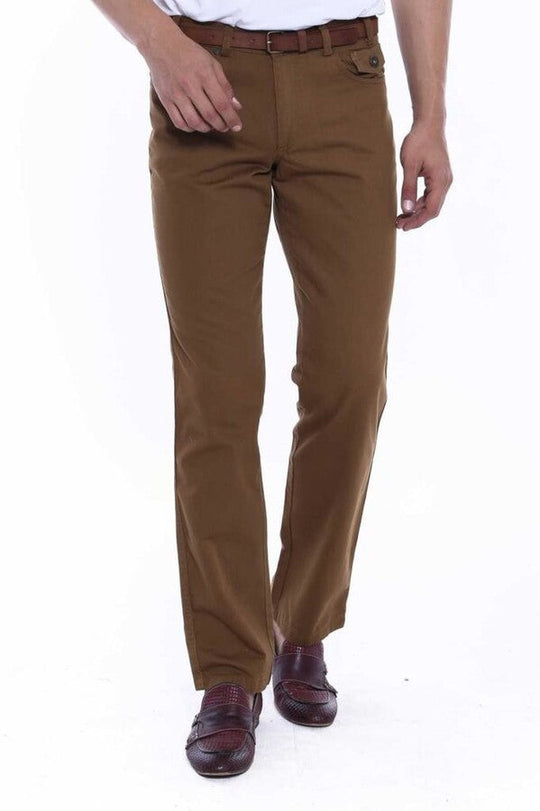 Tan Slim Fit Suede Cotton Flap Pocket Trousers – Wessi