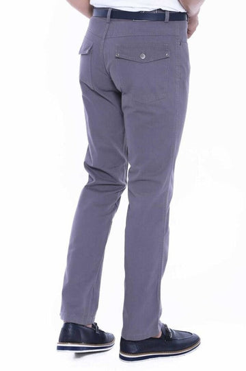 Grey Slim Fit Suede Cotton Flap Pocket Trousers – Wessi