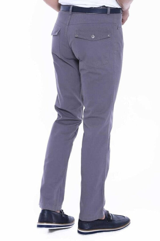 Grey Slim Fit Suede Cotton Flap Pocket Trousers – Wessi