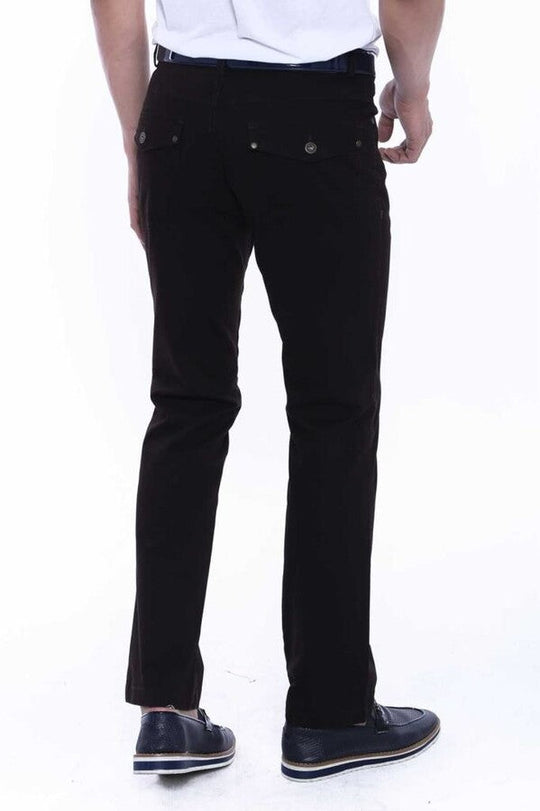Dark Brown Slim Fit Suede Cotton Flap Pocket Trousers – Wessi