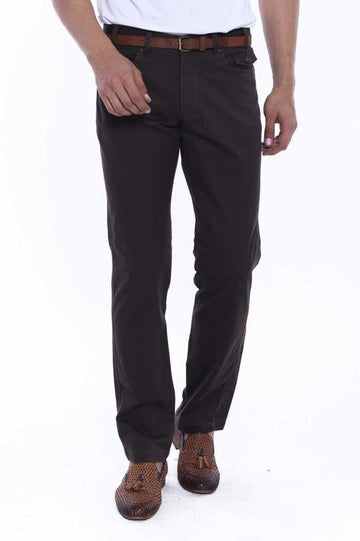 Dark Brown Slim Fit Suede Cotton Flap Pocket Trousers – Wessi