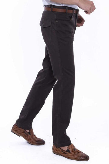Dark Brown Slim Fit Suede Cotton Flap Pocket Trousers – Wessi
