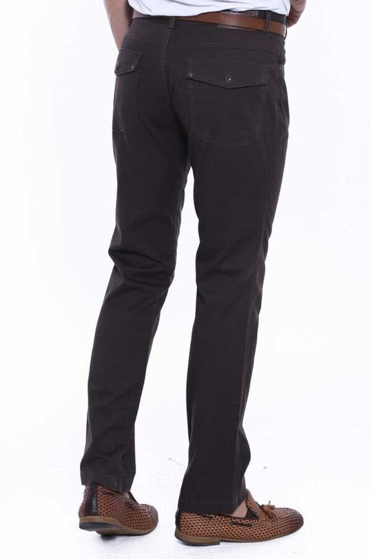 Dark Brown Slim Fit Suede Cotton Flap Pocket Trousers – Wessi