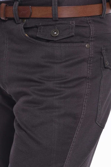 Dark Brown Slim Fit Suede Cotton Flap Pocket Trousers – Wessi