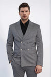 Men’s Anthracite Pinstripe Slim Fit Double-Breasted Peak Lapel Blazer with Silver Buttons