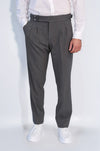 Anthracite High-Waisted Double-Pleated Slim Fit Trousers with Side Buckles – Wessi