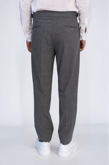 Anthracite High-Waisted Double-Pleated Slim Fit Trousers with Side Buckles – Wessi