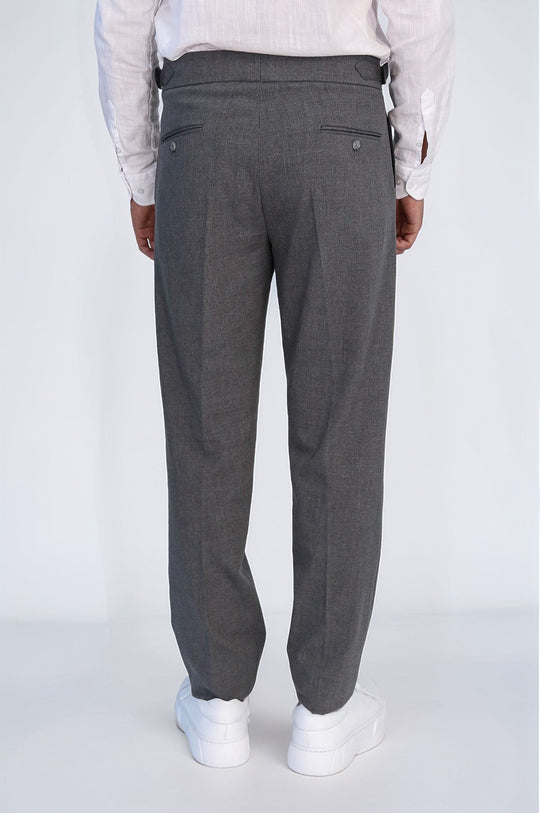 Anthracite High-Waisted Double-Pleated Slim Fit Trousers with Side Buckles – Wessi