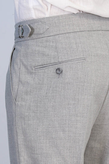 Grey High-Waisted Double-Pleated Slim Fit Trousers with Side Buckles – Wessi