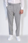 Grey High-Waisted Double-Pleated Slim Fit Trousers with Side Buckles – Wessi