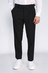 Black High-Waisted Double-Pleated Slim Fit Trousers with Side Buckles – Wessi