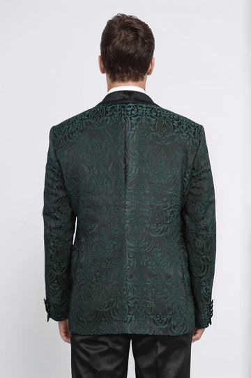 Men's Green Baroque Pattern 3-Piece Tuxedo with Velvet Collar