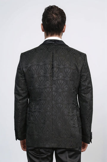 Men's Black Glittery Baroque Pattern 3-Piece Tuxedo