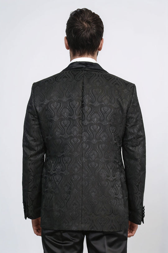 Men's Black Glittery Baroque Pattern 3-Piece Tuxedo
