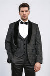 Men's Black Glittery Baroque Pattern 3-Piece Tuxedo