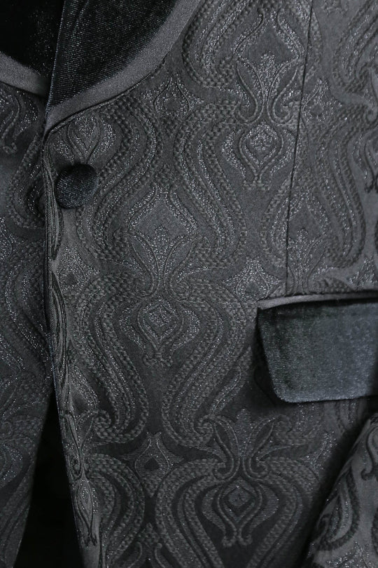 Men's Black Glittery Baroque Pattern 3-Piece Tuxedo