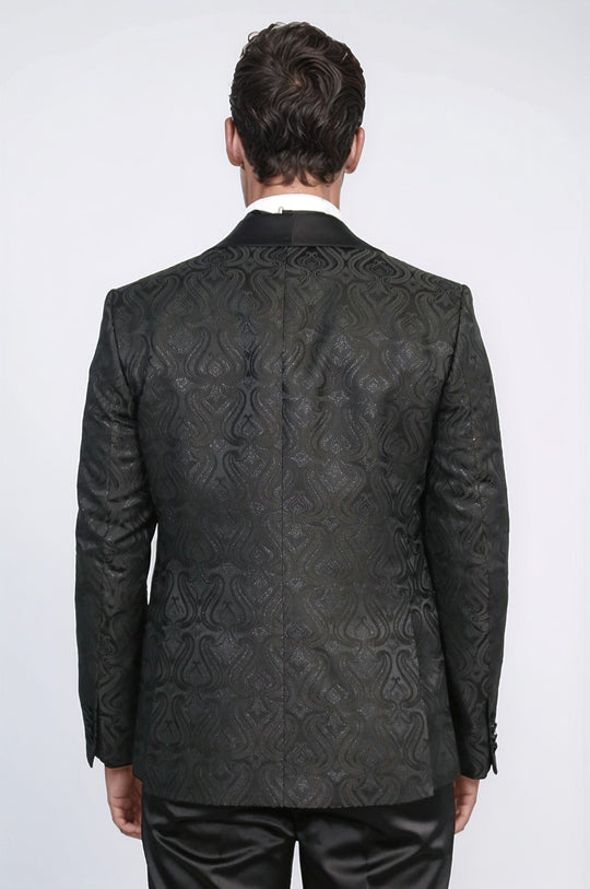 Men's Black Wavy Pattern 3-Piece Tuxedo