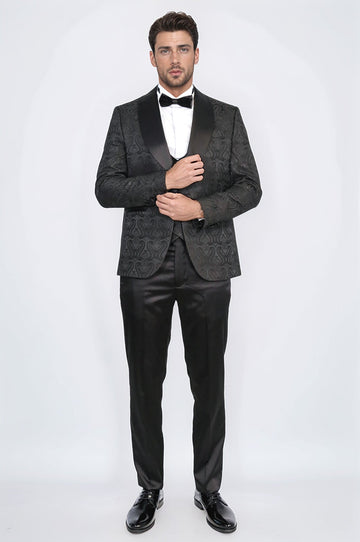 Men's Black Wavy Pattern 3-Piece Tuxedo