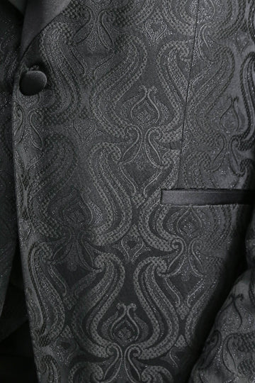 Men's Black Wavy Pattern 3-Piece Tuxedo