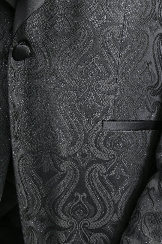 Men's Black Wavy Pattern 3-Piece Tuxedo